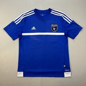 San Jose Earthquakes Soccer Jersey Youth Large Blue White Adidas MLS ClimaCool